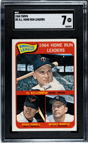 1965 Topps Harmon Killebrew, Boog Powell, Mickey Mantle #3 SGC 7 front of card