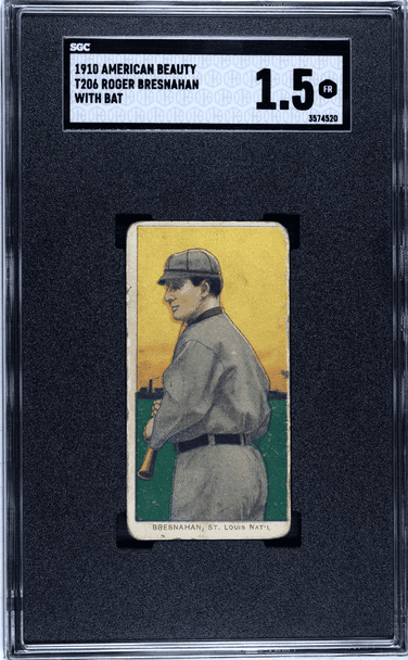 1910 T206 Roger Bresnahan With Bat American Beauty SGC 1.5 front of card