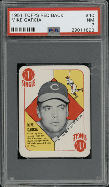 1951 Topps Mike Garcia #40 Red Back PSA 7 front of card
