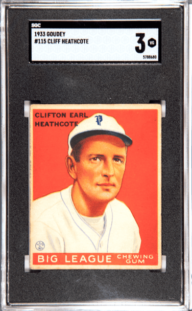 1933 Goudey Big League Chewing Gum Cliff Heathcote #115 SGC 3 front of card