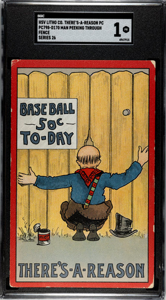 1907 HSV Lithograph Co. Baseball 50¢ Today There's-A-Reason Postcard Writing discusses Oh You Kid postcards Series 26 SGC 1 front of card