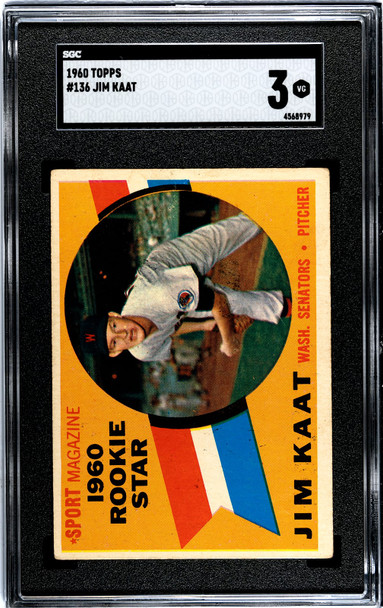 1960 Topps Jim Kaat #136 SGC 3 front of card
