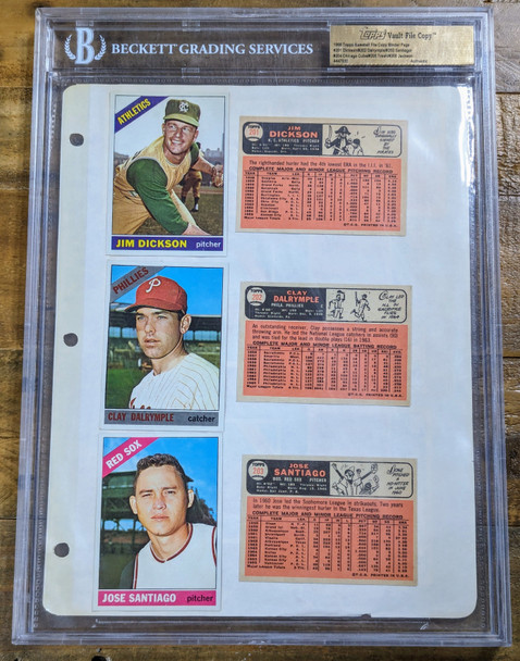 1966 Topps Dickson, Dalrymple, Santiago, Cubs, Tresh, Jackson #1/1 #201-206 Topps Vault File Copy 12 Card Binder Page BGS Authentic front of binder page