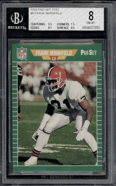1988 Pro Set Frank Minnifield Test #6 BGS 8 front of card