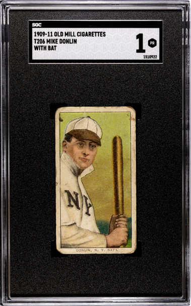 1909-11 T206 Mike Donlin With Bat Old Mill SGC 1 front of card
