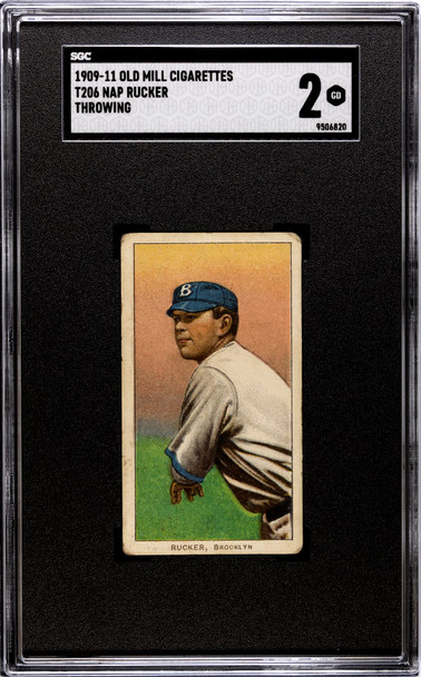 1909-11 T206 Nap Rucker Throwing Old Mill SGC 2 front of card