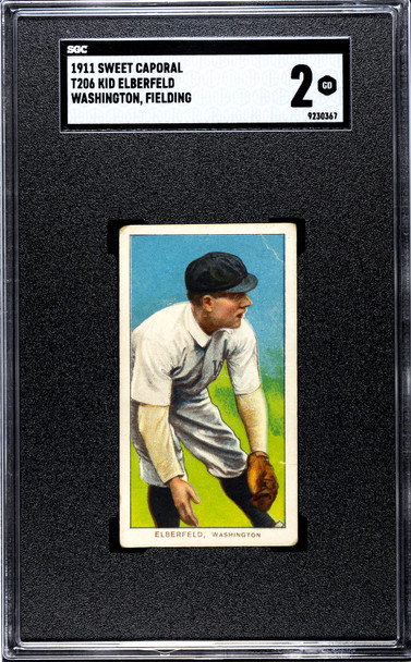 1911 T206 Kid Elberfeld Washington, Fielding Sweet Caporal 350-460 SGC 2 front of card