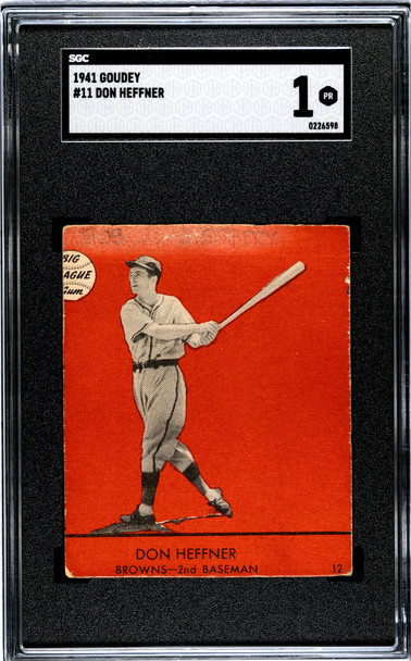 1941 Goudey Don Heffner #11 SGC 1 front of card
