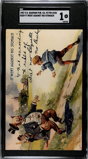 1907 PC798-D102 V.O. Hammon Publishing Co. It Went Against His Stomach Joke about diet, etiquette #259 SGC 1 front of card