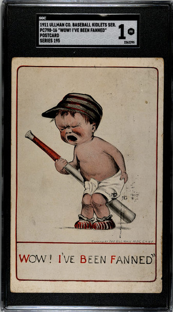 1911 PC798-16 Ullman Co. Baseball Kidlets Wow! I've Been Fanned 1911 Chicago Postmark, Franklin Stamp #2934 Series 195 SGC 1 front of card
