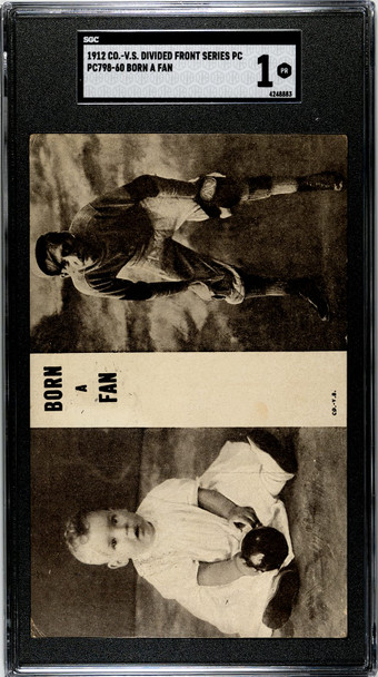 1912 CO.-V.S. PC798-60 Born A Fan 1912 Grand Rapids, MI Postmark, Franklin Stamp Divided Front Series SGC 1 front of card