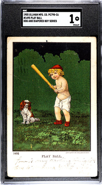 1905 Ullman Mfg. Co. PC798-C6 Baseball Postcards Dog and Diapered Boy #1495 front of card