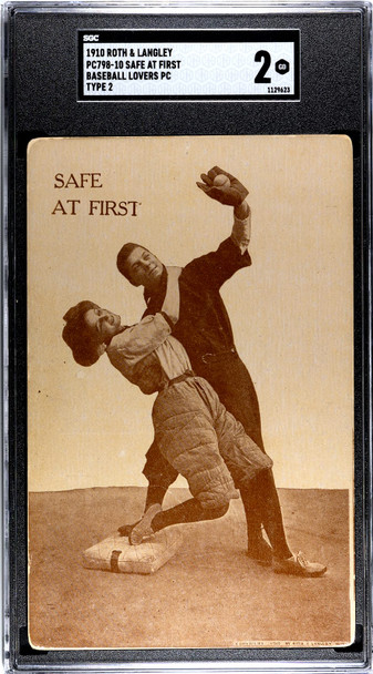 1910 Roth & Langley PC798-10 Baseball Postcards Safe at First SGC 2 front of card