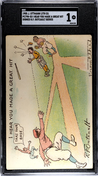 1905 J. Ottmann Lith Co. PC798-53 Baseball Postcards Hear You Made a Great Hit front of card