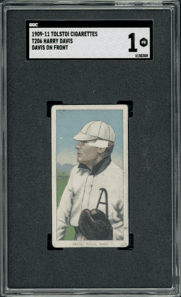 1909-11 T206 Harry Davis Davis On Front Tolstoi SGC 1 front of card 1909-11 T206 Harry Davis Davis On Front Tolstoi SGC 1 front of card