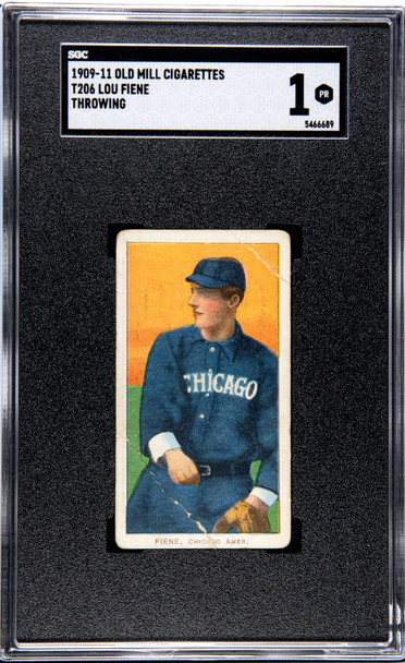 1909-11 T206 Lou Fiene Throwing Old Mill SGC 1 front of card