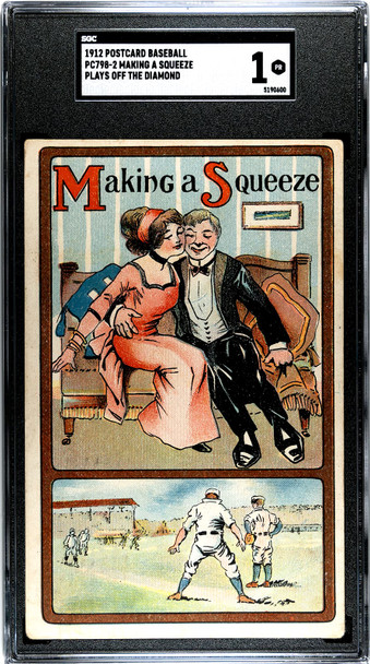1912 PC798-2 Baseball Postcards Making A Squeeze Plays Off The Diamond SGC 1 front of card