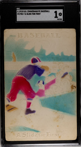 1908 PC798-7 H.G. Zimmerman Baseball Postcards A Slide for First SGC 1 front of card