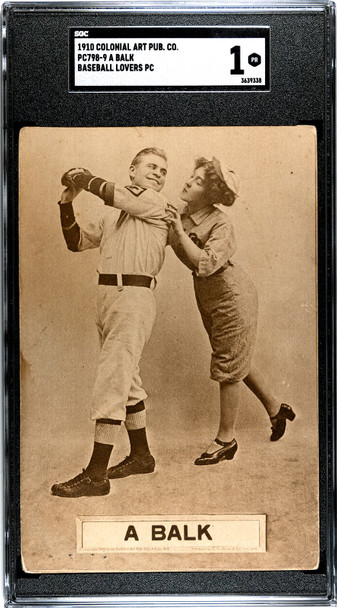 1910 Colonial Art Pub. Co. PC798-9 Baseball Postcards A Balk SGC 1 front of card