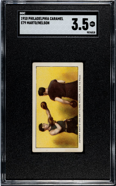 1910 E79 Philadelphia Caramel Johnny Marto and Battling Nelson SGC 3.5 front of card