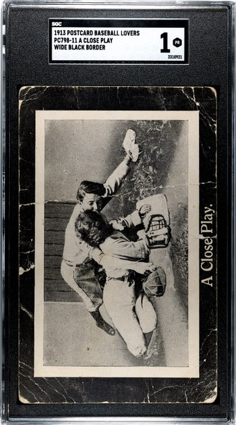 1913 Lovers PC798-11 Baseball Postcards A Close Play Wide Black Border SGC 1 front of card