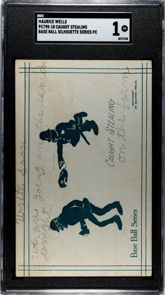 1909 Maurice Wells PC798-18 Baseball Postcards Caught Stealing SGC 1 front of card