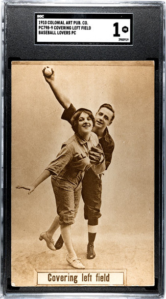 1910 Colonial Art Pub. Co. PC798-9 Baseball Postcards Covering Left Field SGC 1 front of card