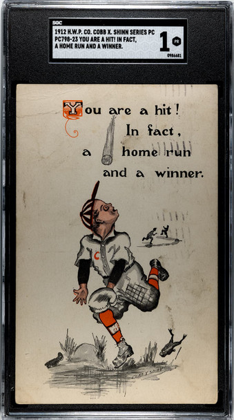1912 H.W.P. Co. Cobb X Shinn PC798-23 Baseball Postcards You Are a Hit! In Fact, a Home Run and a Winner front of card