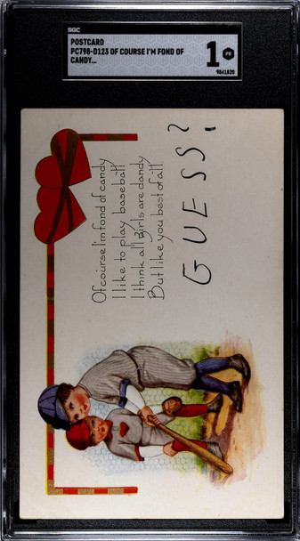 1910s PC798-D123 Baseball Postcards Of Course I'm Fond of Candy SGC 1 front of card