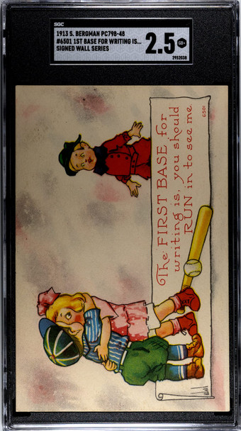 1913 S. Bergman PC798-48 Baseball Postcards 1st Base For Writing Is SGC 2.5 front of card
