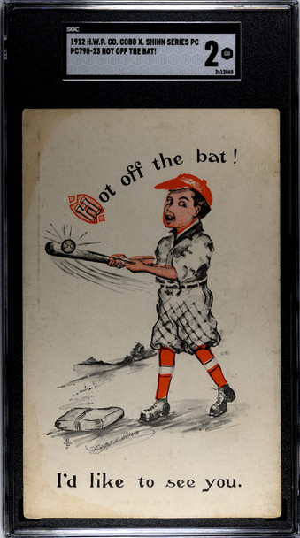 1912 H.W.P. Co. Cobb X Shinn PC798-23 Baseball Postcards Hot Off The Bat! SGC 2 front of card