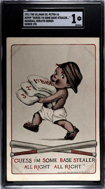 1911 The Ullman Co. PC798-16 Baseball Postcards Guess I'm Some Base Stealer #2929 front of card