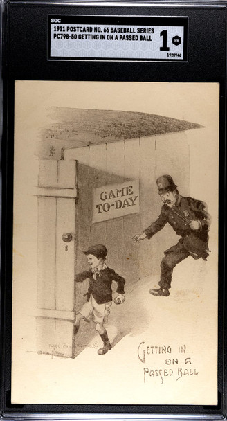 1911 PC798-50 Getting In On A Passed Ball No. 66 Baseball Series SGC 1 front of card