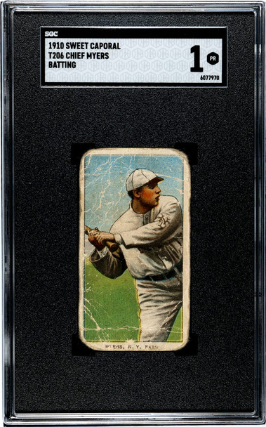 1910 T206 Chief Myers Batting Sweet Caporal 350 SGC 1 front of card
