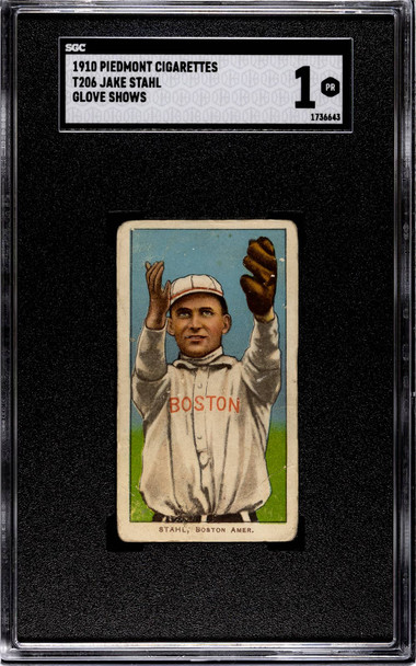 1910 T206 Jake Stahl Glove Shows Piedmont 350 SGC 1 front of card
