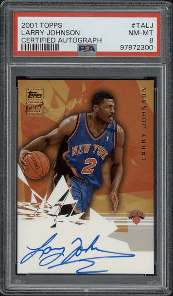 2001 Topps Larry Johnson #TALJ Certified Autograph PSA 8 front of card