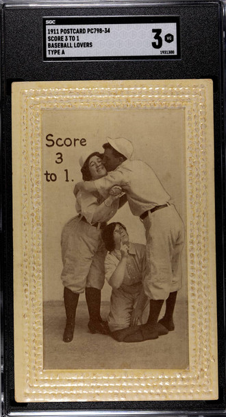 1911 PC798-34 Score 3 To 1 Type A Baseball Lovers SGC 3 front of card
