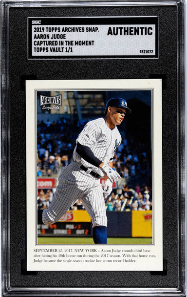 2019 Topps Archives Snapshots Aaron Judge Captured In The Moment SGC Authentic front of card