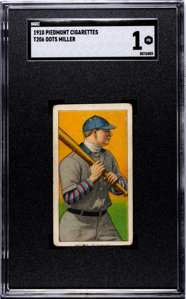 1910 T206 Dots Miller Piedmont 350 SGC 1 front of card