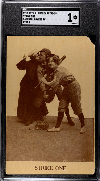 1910 Roth & Langley PC798-10 Strike One Baseball Lovers SGC 1 front of card