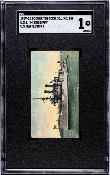 1909-11 Booker Tobacco Co. U.S.S Mississippi Backstamp U.S. Battleships SGC 1 front of card