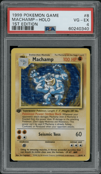 1999 Pokemon Machamp Holo 1st Edition #8 PSA 4 front of card