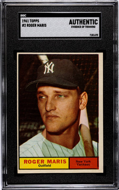 1961 Topps Roger Maris #2 New York Yankees HOF SGC Authentic front of card