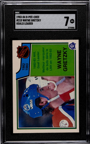1983-84 O-Pee-Chee Wayne Gretzky #215 Goals Leader Edmonton Oilers HOF SGC 7 front of card