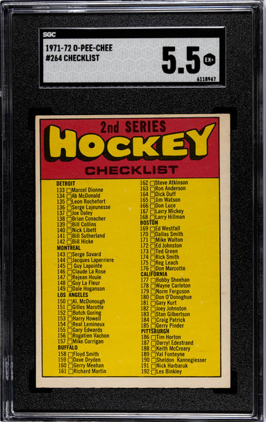 1971-72 O-Pee-Chee Checklist #264 Checklist SGC 5.5 front of card
