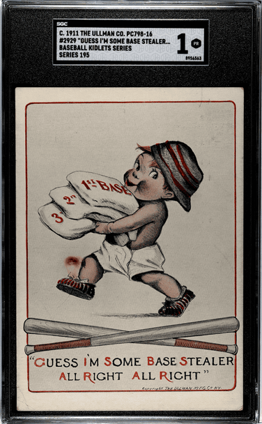 1911 PC798-16 Guess I'm Some Base Stealer #2929 Baseball Kidlets Series SGC 1 front of card