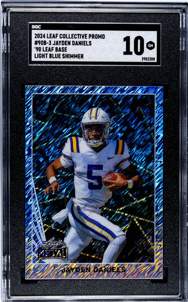2024 Leaf Jayden Daniels #90B-3 90 Leaf Base Light Blue Shimmer Promo Washington Commanders RC SGC 10 front of card