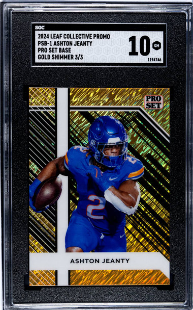 2024 Leaf Ashton Jeanty #PSB-1 Pro Set Base Gold Shimmer Promo 3/3 Las Vegas Raiders RC SGC 10 front of card