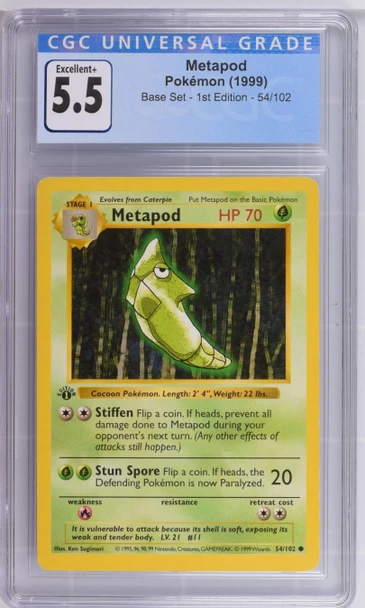 1999 Pokémon Base Set Metapod #54/102 1st Edition CGC 5.5 front of card