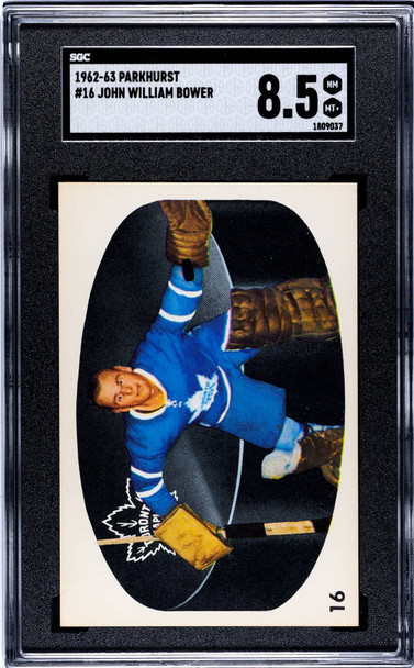 1962-63 Parkhurst John William Bower #16 Toronto Maple Leafs HOF SGC 8.5 front of card 1962-63 Parkhurst John William Bower #16 Toronto Maple Leafs HOF SGC 8.5 front of card